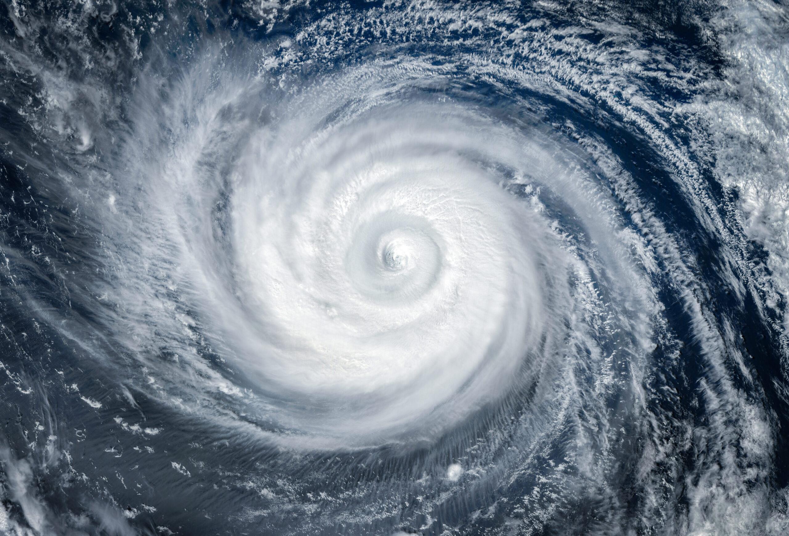 top down aerial view of a hurricane